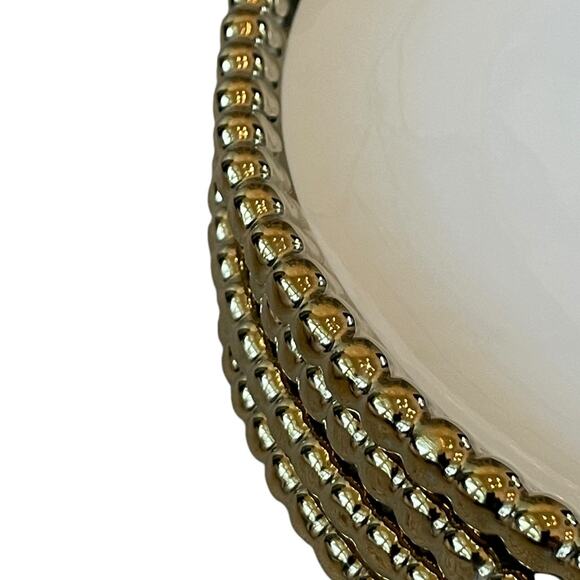 LA PINETINA Ceramic Appetizer Plates 8.5in Set of 4 White Gold Beaded Rim NEW - Picture 7 of 9